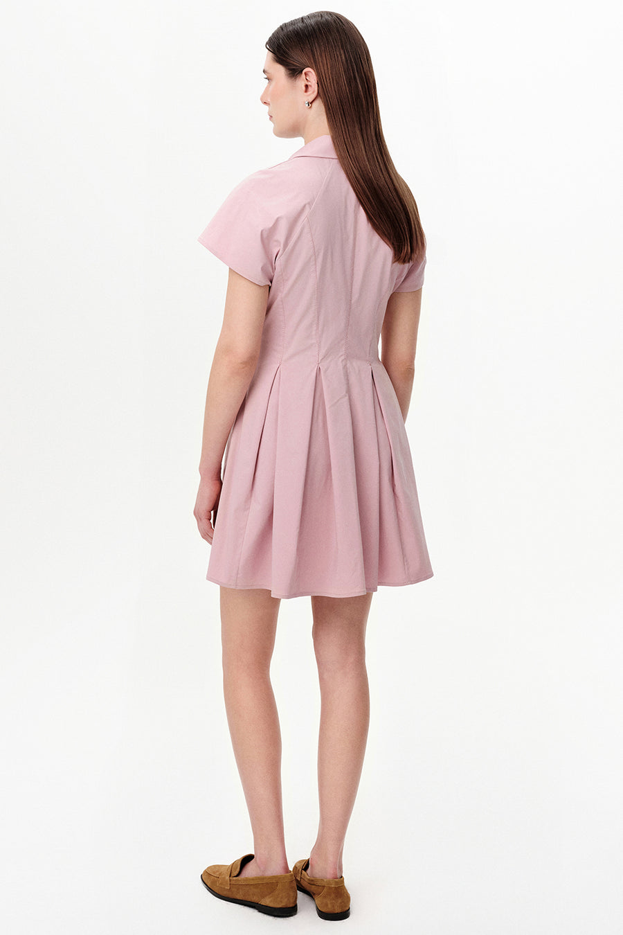 Reglan Kol Pileli Mini Regular Pembe Elbise
