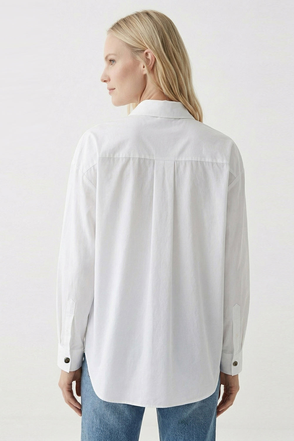 Gömlek Yaka Uzun Kollu Manşetli İşlemeli Beyaz Regular Gömlek