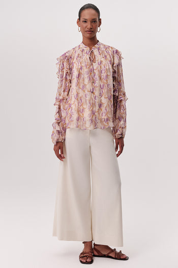 Yakası Bağcıklı Uzun Kollu Astarlı Regular Çok Renkli Bluz