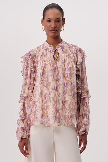 Yakası Bağcıklı Uzun Kollu Astarlı Regular Çok Renkli Bluz