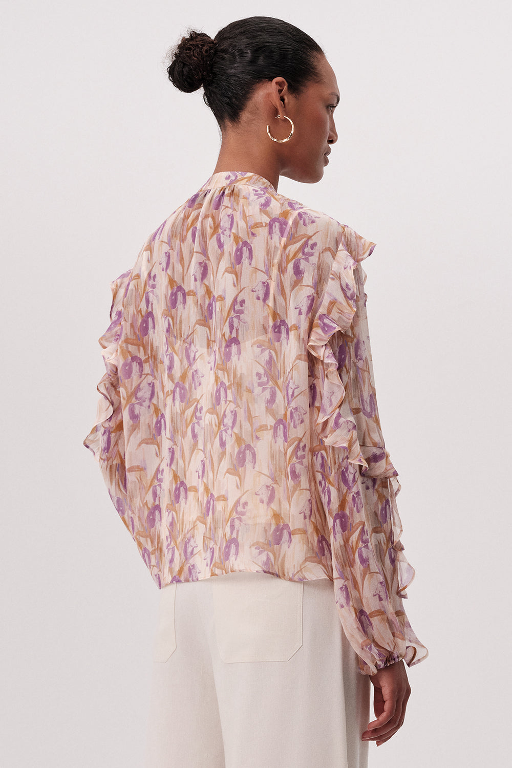 Yakası Bağcıklı Uzun Kollu Astarlı Regular Çok Renkli Bluz