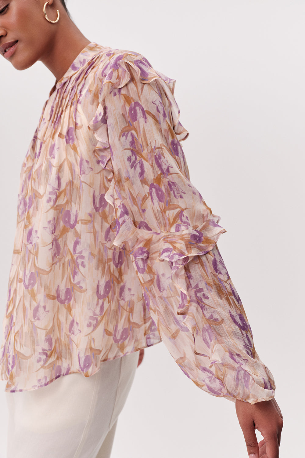 Yakası Bağcıklı Uzun Kollu Astarlı Regular Çok Renkli Bluz