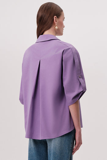 Gömlek Yakalı Apoletli Kısa Kollu Düğmeli Regular Lila Bluz
