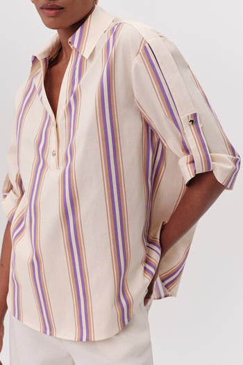 Gömlek Yaka Kısa Kollu Desenli Düğmeli Regular Çok Renkli Bluz