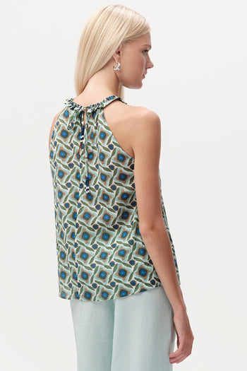 Halter Yaka Desenli Kolsuz Regular Çok Renkli Bluz