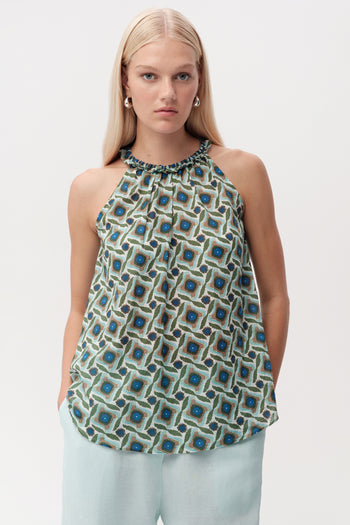 Halter Yaka Desenli Kolsuz Regular Çok Renkli Bluz