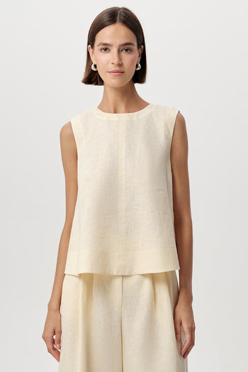 Bisiklet Yaka Kolsuz Arkası Düğmeli Regular Keten Tereyağı Bluz