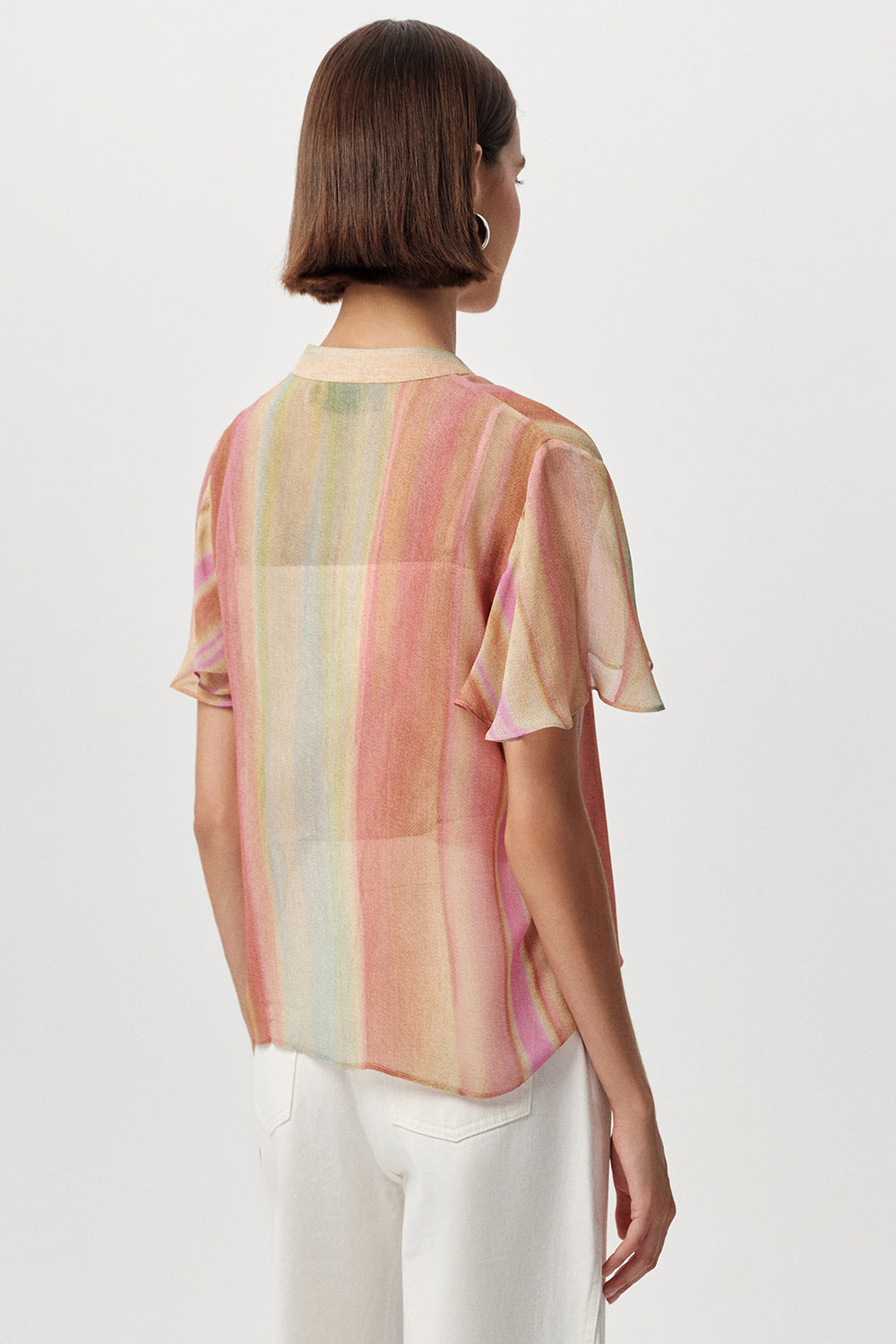 Kısa Kollu V Yakalı Düğme Detaylı Astarlı Regular Çok Renkli Bluz