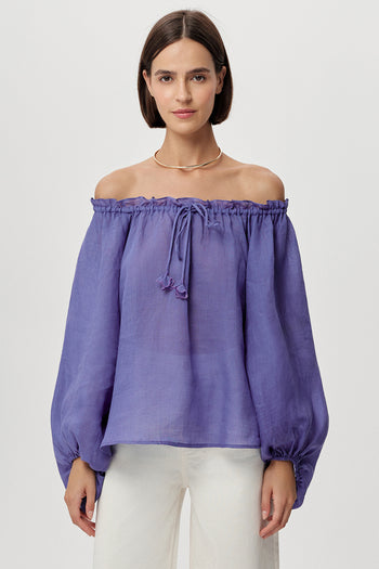 Uzun Kollu Yakası Bağcıklı Rami Keten Regular Peri Bluz