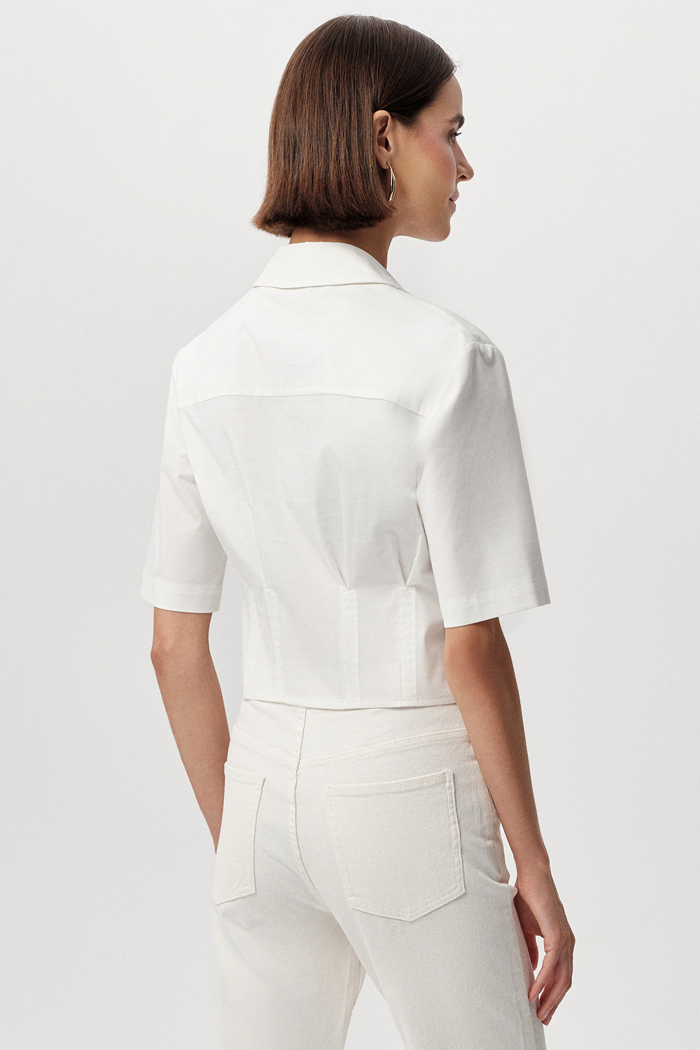 Kısa Kollu Bele Oturan Pileli Crop Regular Kemik Gömlek