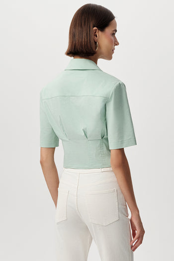 Kısa Kollu Bele Oturan Pileli Crop Regular Mint Gömlek