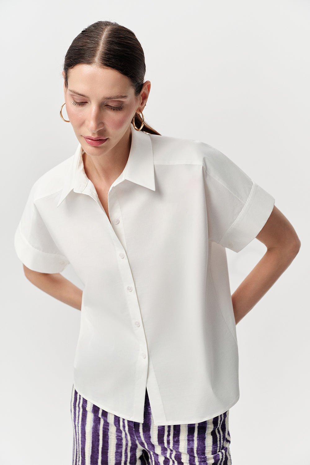 Gömlek Yaka Kısa Kollu Düğmeli Regular Poplin Kemik Gömlek