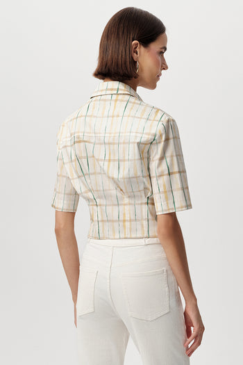 Kısa Kollu Bele Pile Detaylı Crop Regular Çok Renkli Gömlek