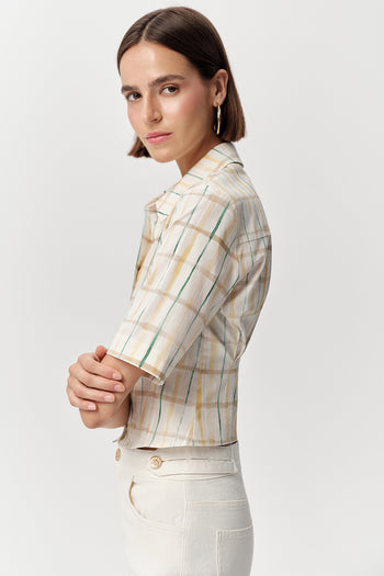 Kısa Kollu Bele Pile Detaylı Crop Regular Çok Renkli Gömlek