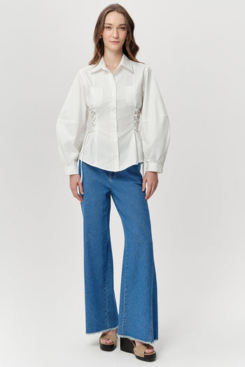 Gömlek Yaka Balon Kollu Bele Oturan Regular Kemik Gömlek