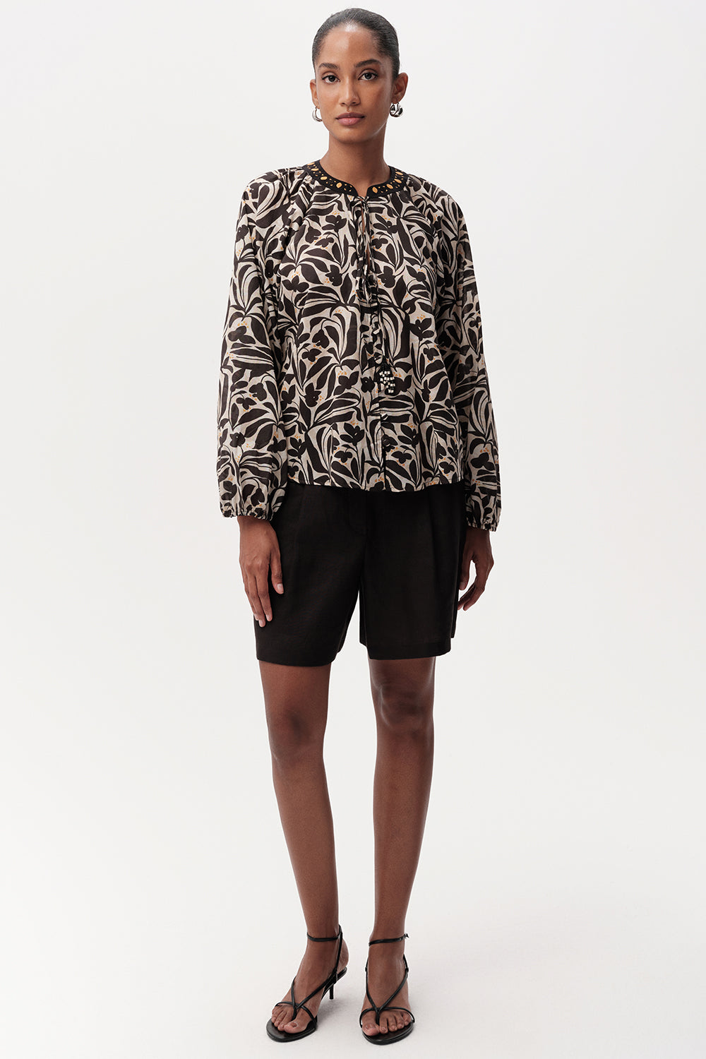 Düğmeli Bağcık Detaylı Desenli Uzun Kol Regular Çok Renkli Gömlek