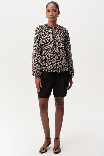 Düğmeli Bağcık Detaylı Desenli Uzun Kol Regular Çok Renkli Gömlek