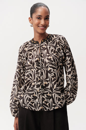 Düğmeli Bağcık Detaylı Desenli Uzun Kol Regular Çok Renkli Gömlek