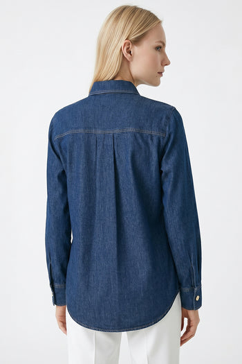 Gömlek Yaka Uzun Kollu Çıt Çıtlı Regular Denim Gömlek
