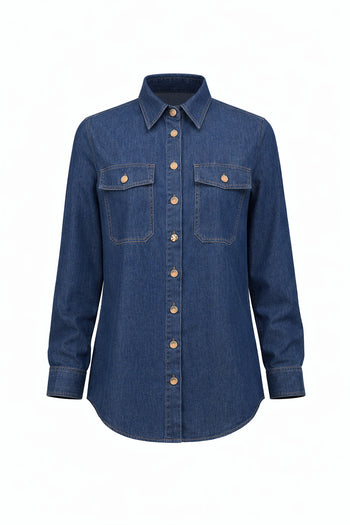 Gömlek Yaka Uzun Kollu Çıt Çıtlı Regular Denim Gömlek
