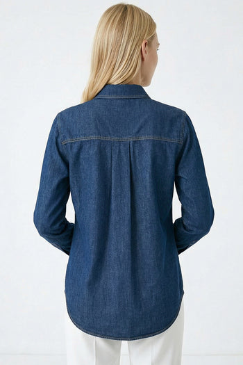 Gömlek Yaka Uzun Kollu Çıt Çıtlı Regular Denim Gömlek