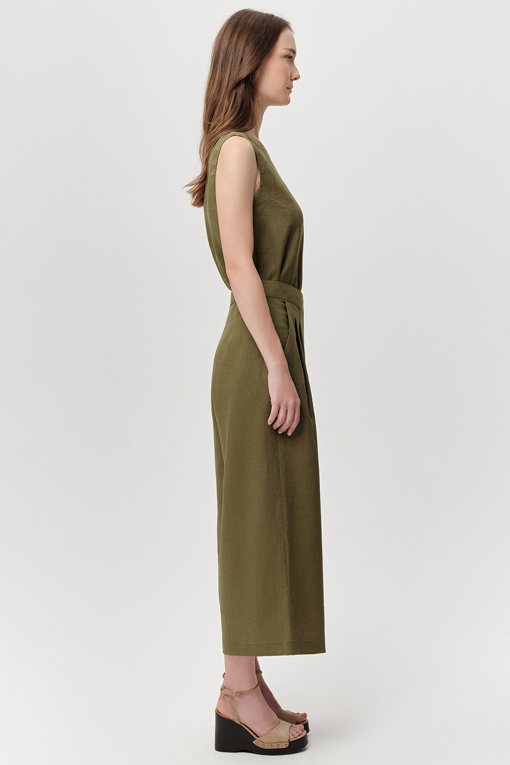 Cepli Fermuarlı Culotte Regular Keten Haki Pantolon