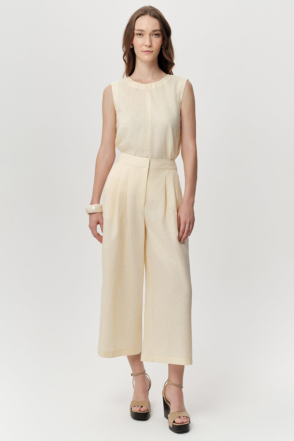 Cepli Fermuarlı Culotte Regular Keten Tereyağı Pantolon