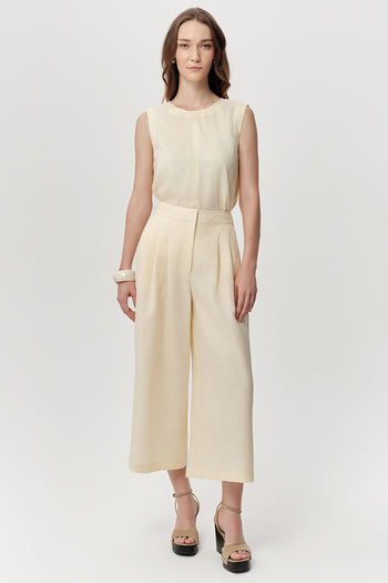 Cepli Fermuarlı Culotte Regular Keten Tereyağı Pantolon