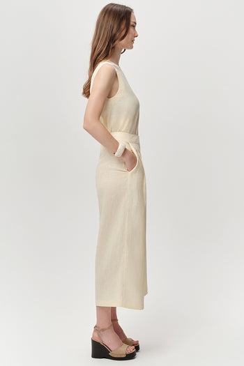 Cepli Fermuarlı Culotte Regular Keten Tereyağı Pantolon