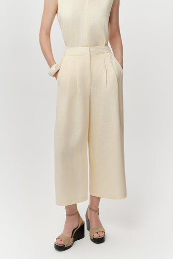 Cepli Fermuarlı Culotte Regular Keten Tereyağı Pantolon