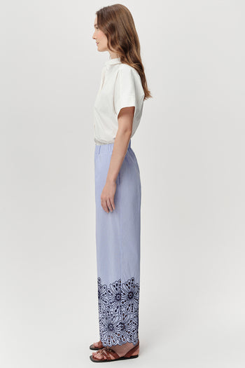 Beli Lastikli Brodeli Cepli Regular Boru Paça Çok Renkli Pantolon