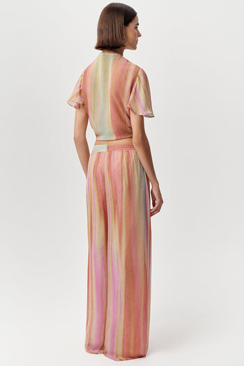 Geniş Paça Beli Lastikli Astarlı Regular Çok Renkli Pantolon