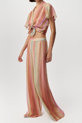 Geniş Paça Beli Lastikli Astarlı Regular Çok Renkli Pantolon