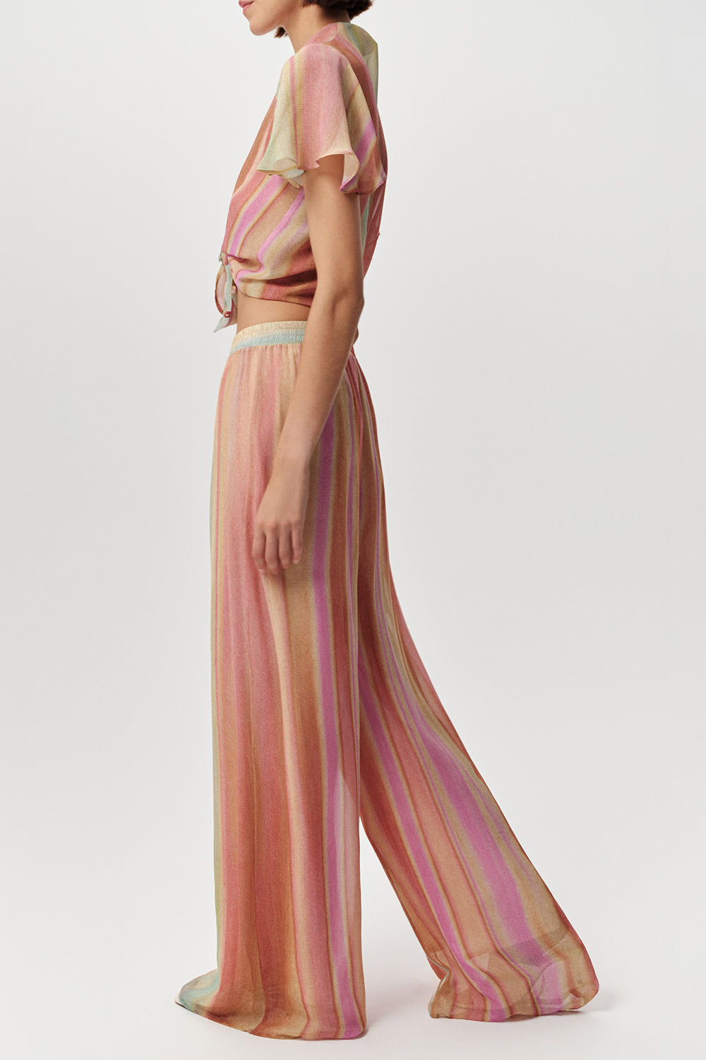 Geniş Paça Beli Lastikli Astarlı Regular Çok Renkli Pantolon