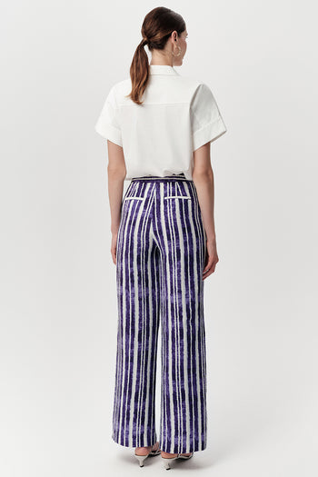 Geniş Paça Fermuarlı Cepli Gofre Regular Saks Kemik Pantolon