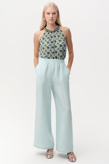 Halter Yaka Desenli Kolsuz Regular Çok Renkli Bluz