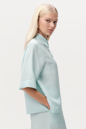 Gömlek Yaka Düğmeli Kısa Kollu Regular Turkuaz Gömlek