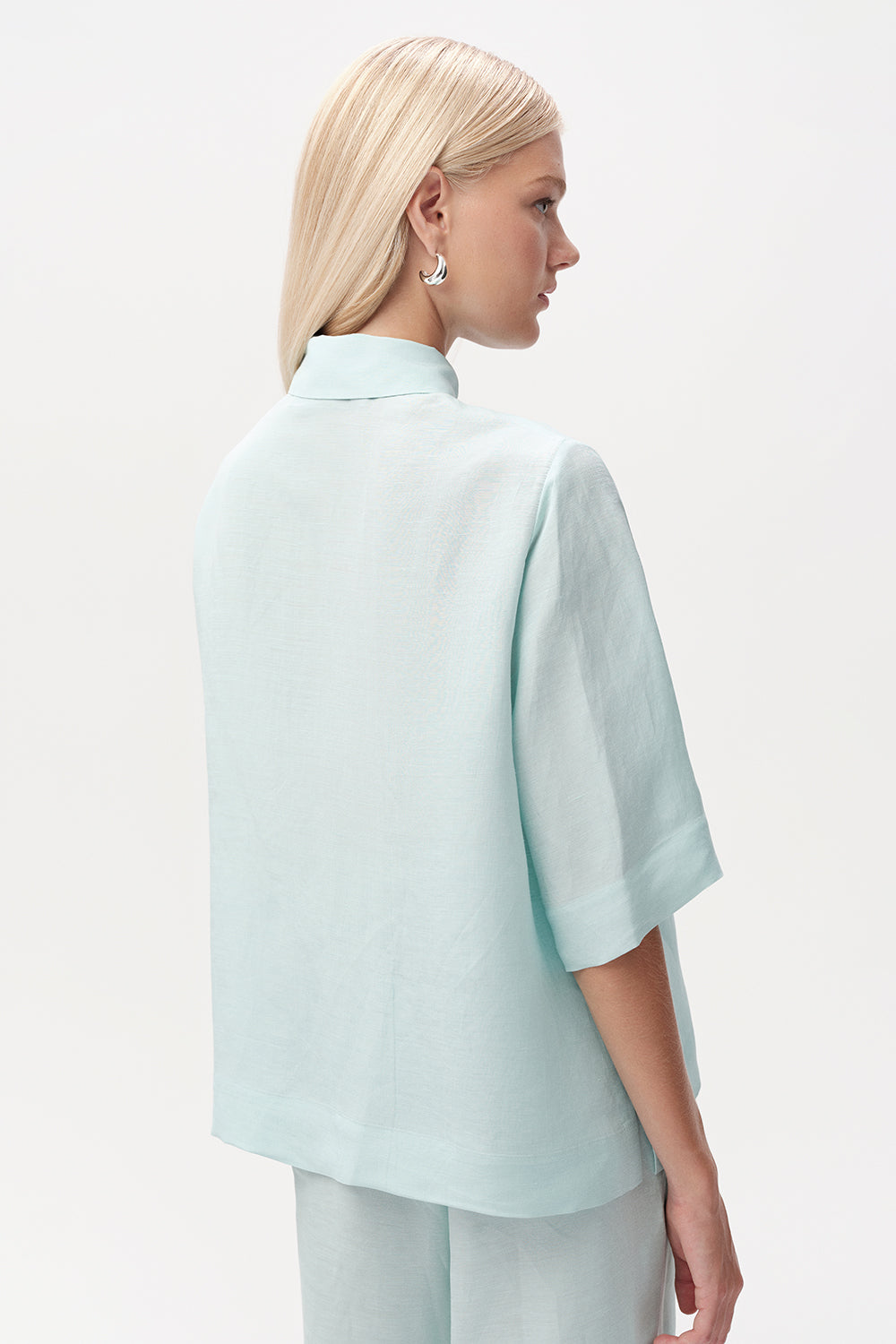 Gömlek Yaka Düğmeli Kısa Kollu Regular Turkuaz Gömlek