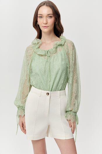 Cepli Fermuar Kapamalı Regular Denim Mini Ekru Şort