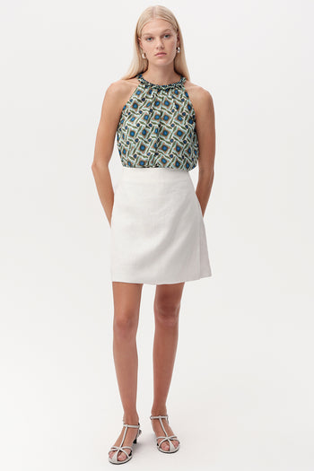 Beli Lastikli Keten Regular Dokuma Beyaz Şort