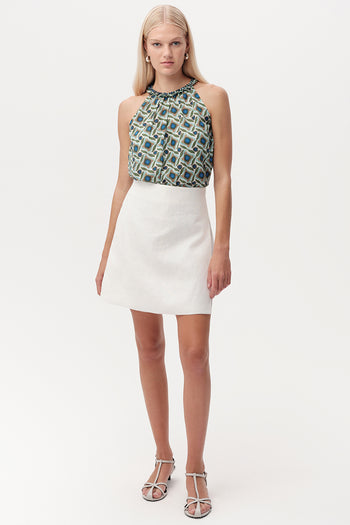 Beli Lastikli Keten Regular Dokuma Beyaz Şort