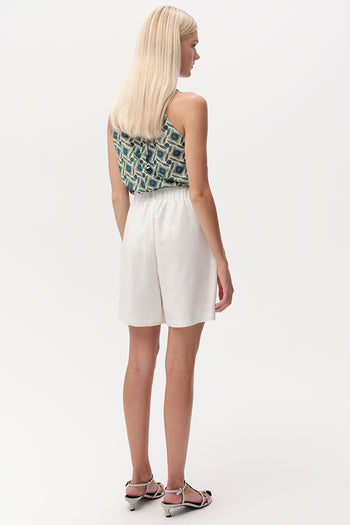 Beli Lastikli Keten Regular Dokuma Beyaz Şort