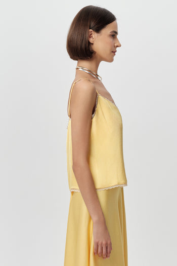 Dantel Şeritli İp Askılı Regular Saten Sarı Bluz