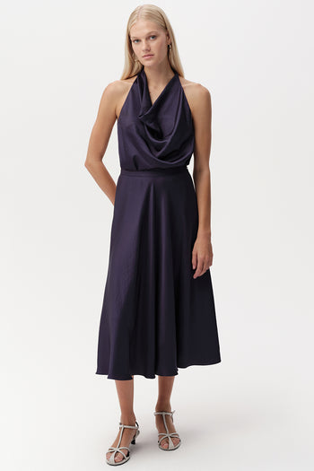 Fermuarlı Regular Kloş Midi Lacivert Etek