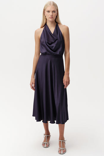 Fermuarlı Regular Kloş Midi Lacivert Etek