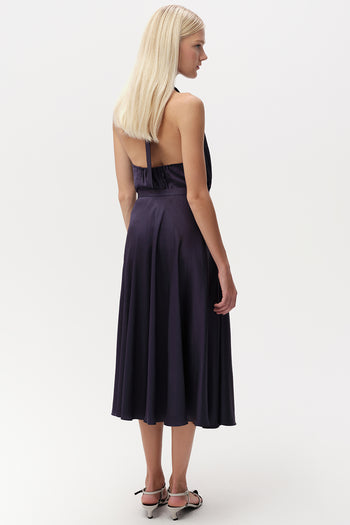 Fermuarlı Regular Kloş Midi Lacivert Etek