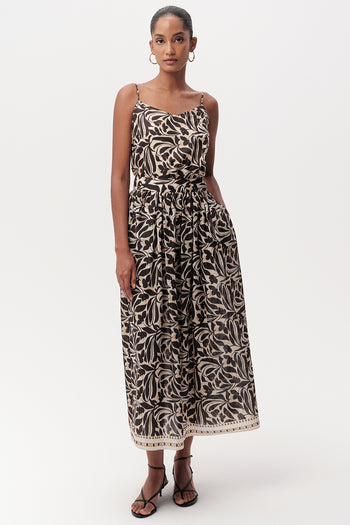 Yüksek Bel Fermuarlı Cepli Midi Çok Renkli Etek