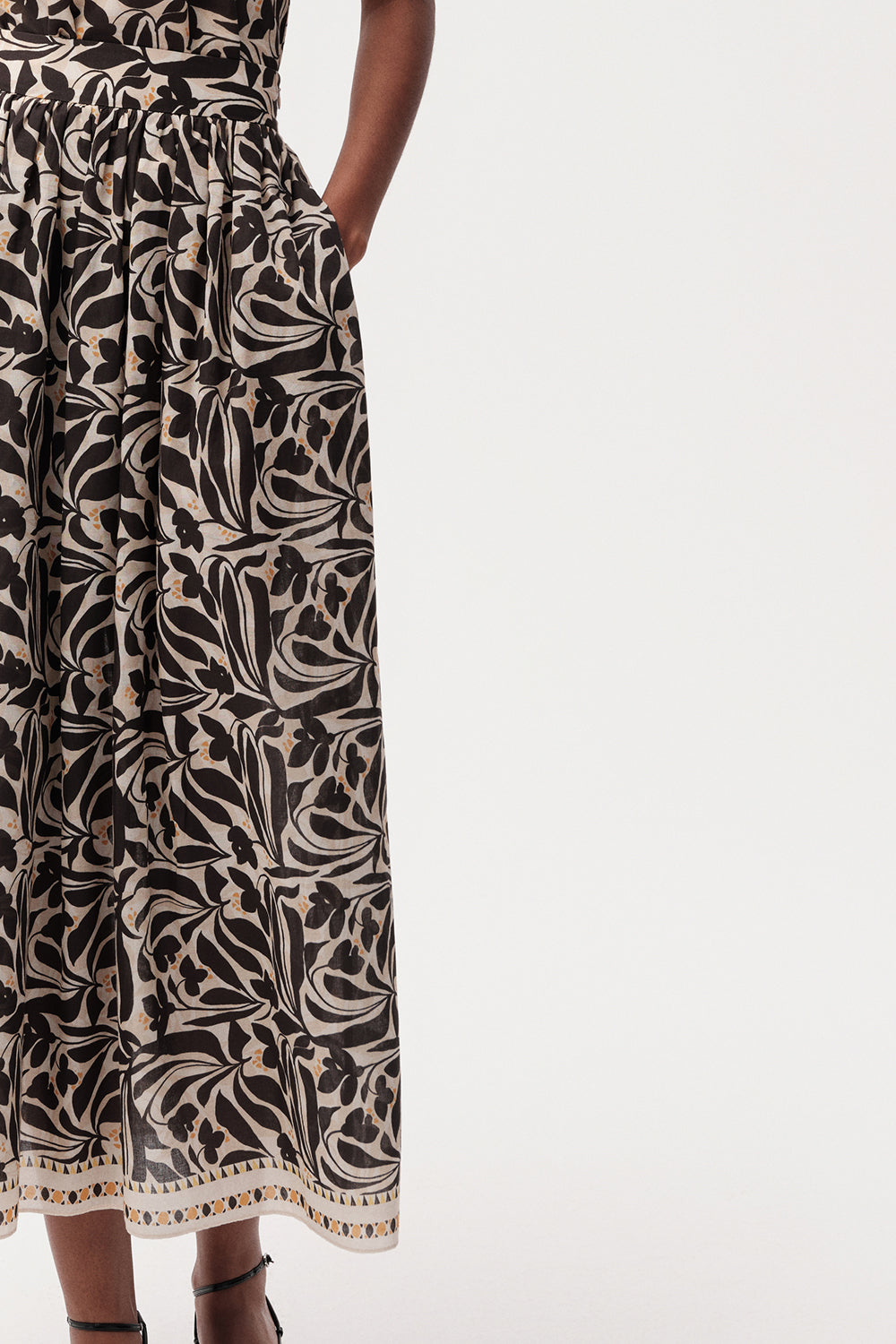 Yüksek Bel Fermuarlı Cepli Midi Çok Renkli Etek