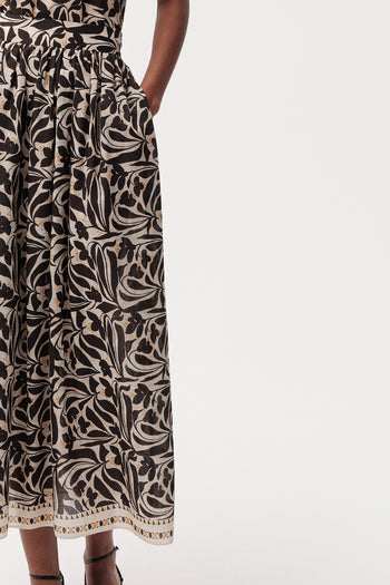 Yüksek Bel Fermuarlı Cepli Midi Çok Renkli Etek