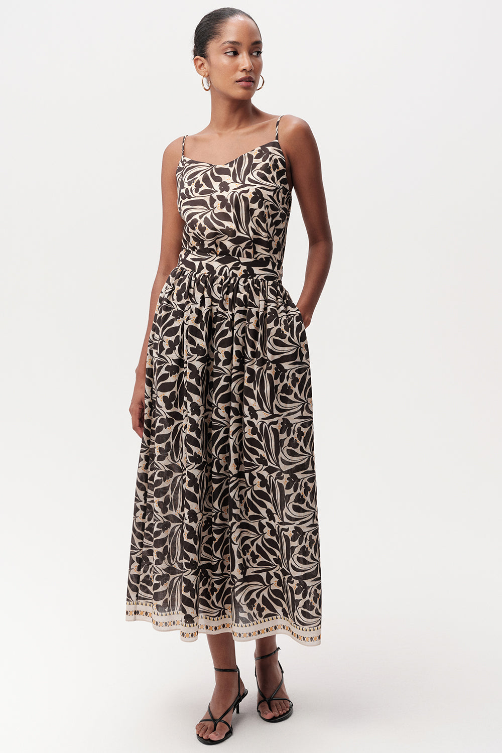 Yüksek Bel Fermuarlı Cepli Midi Çok Renkli Etek